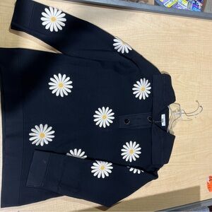 Sandro Black Cardigan with White Embroidery